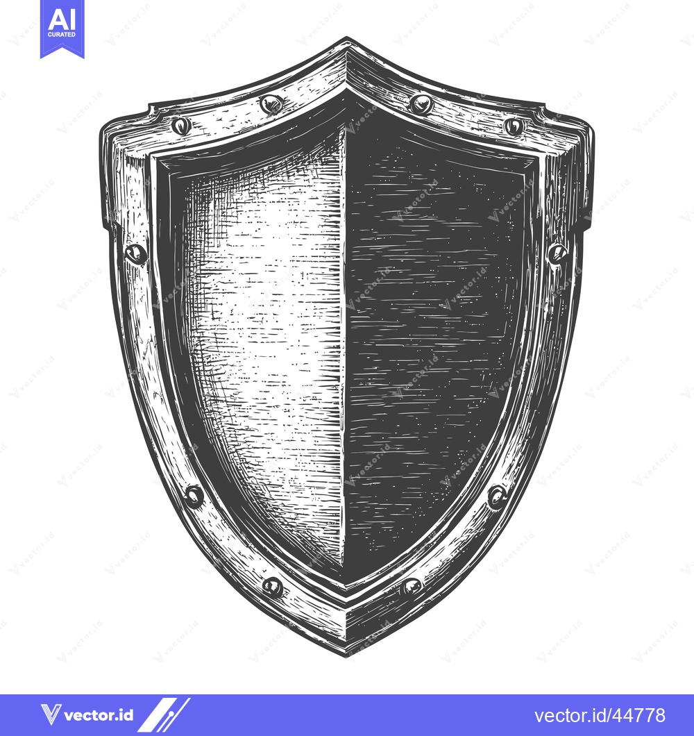 Premium Vector of Hand-Drawn Engraved Illustration of a Medieval Shield