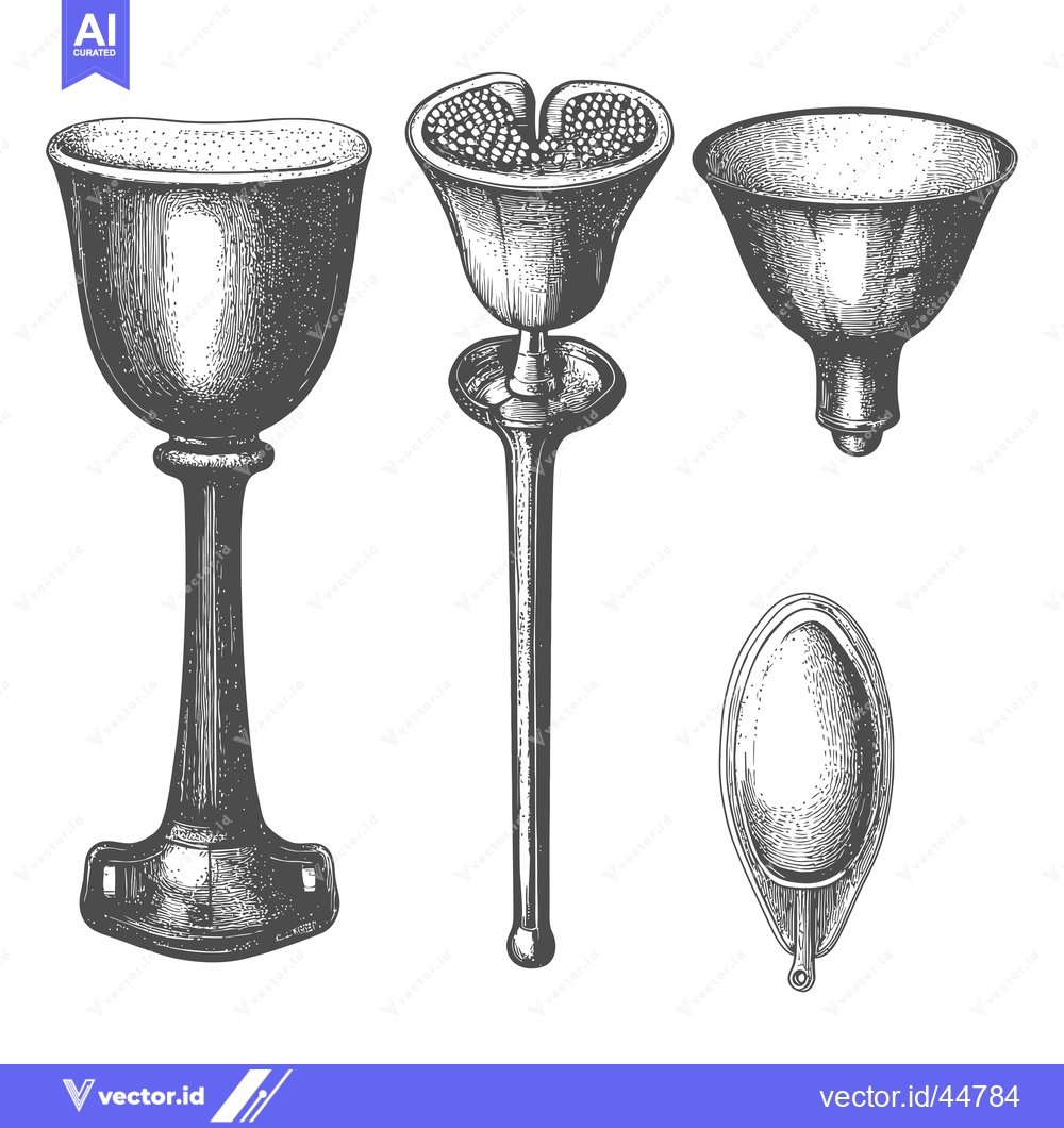 Premium Vector of Hand-Drawn Engraved Illustration of Four Vintage Drinking Vessels