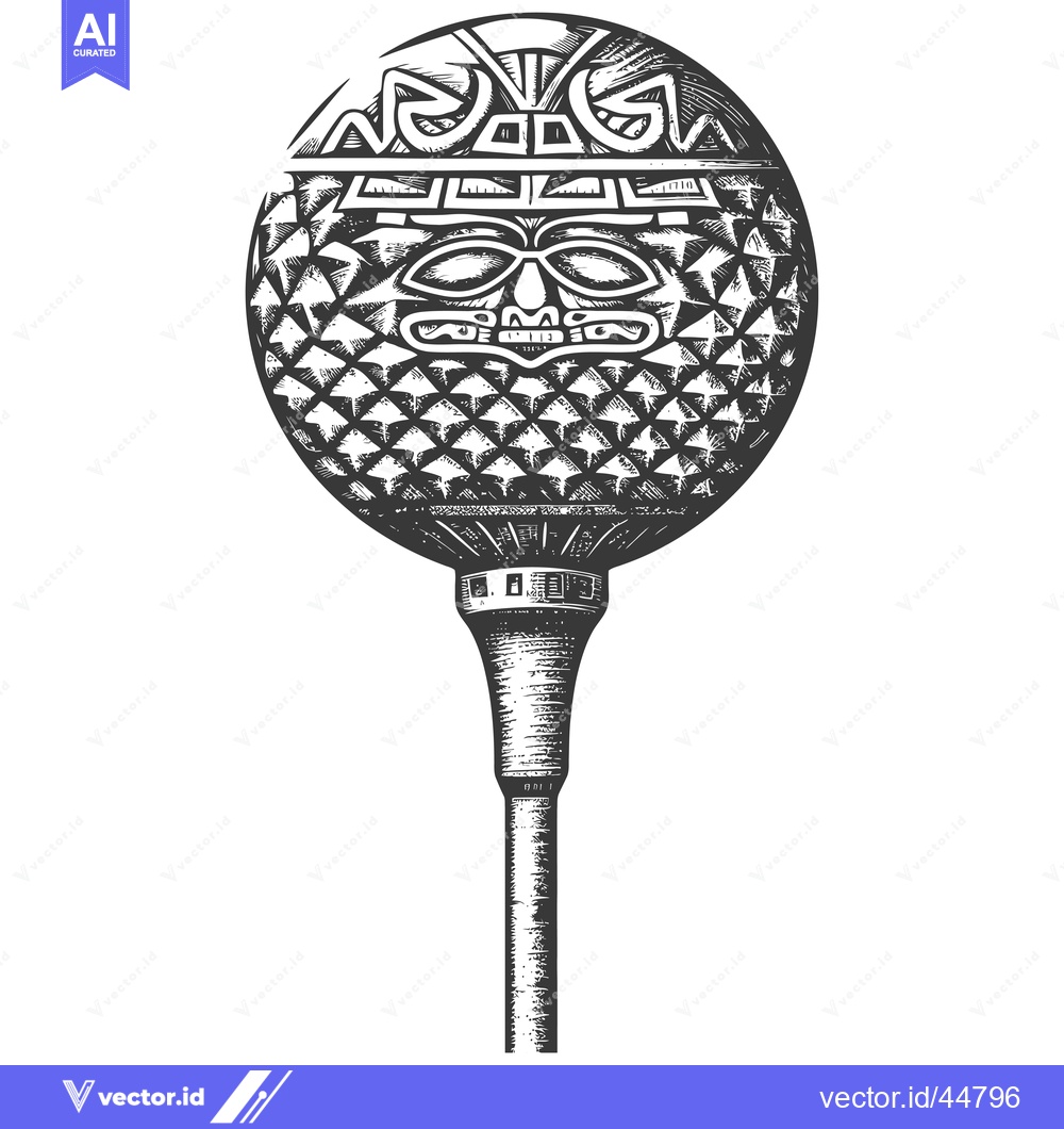 Premium Vector of Hand-Drawn Engraving of a Golf Ball with a Tribal Face Design