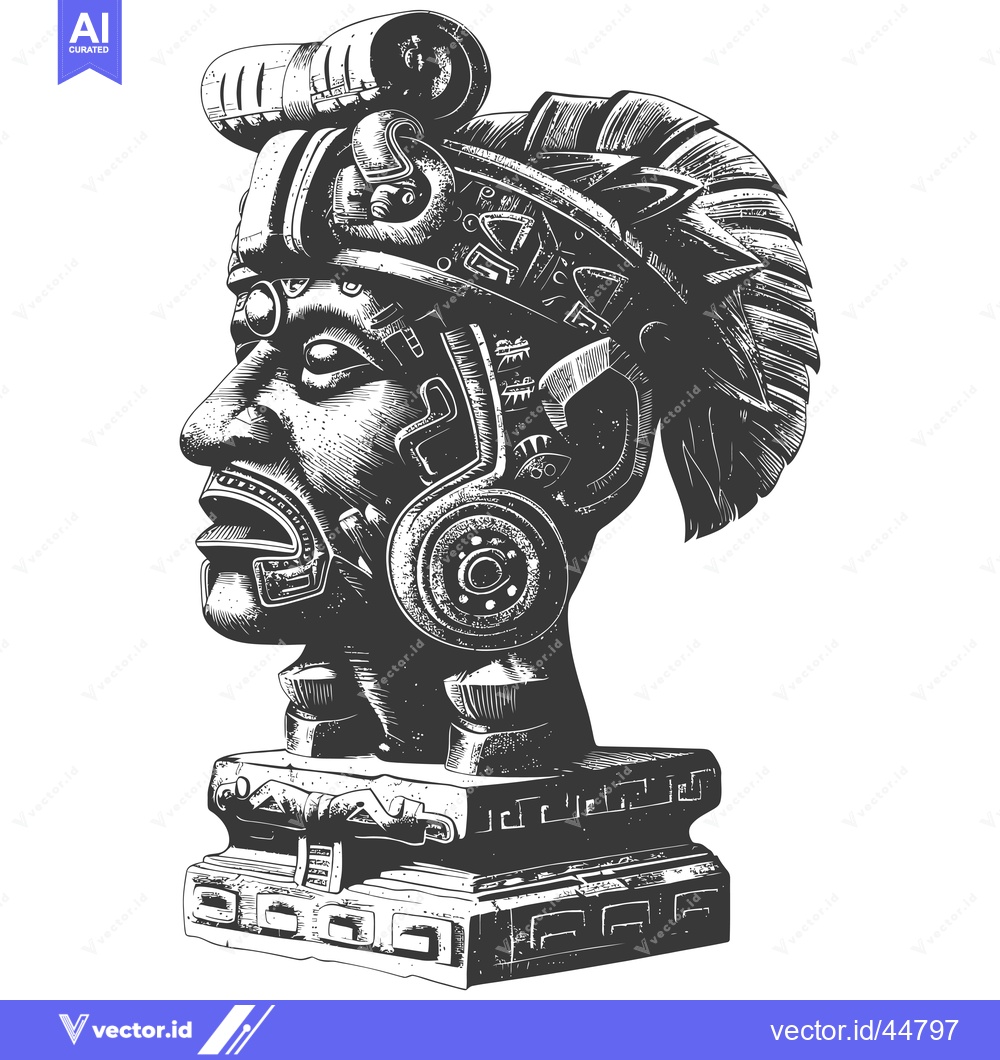 Premium Vector of Hand-Drawn Engraving of an Ancient Mayan Head Sculpture