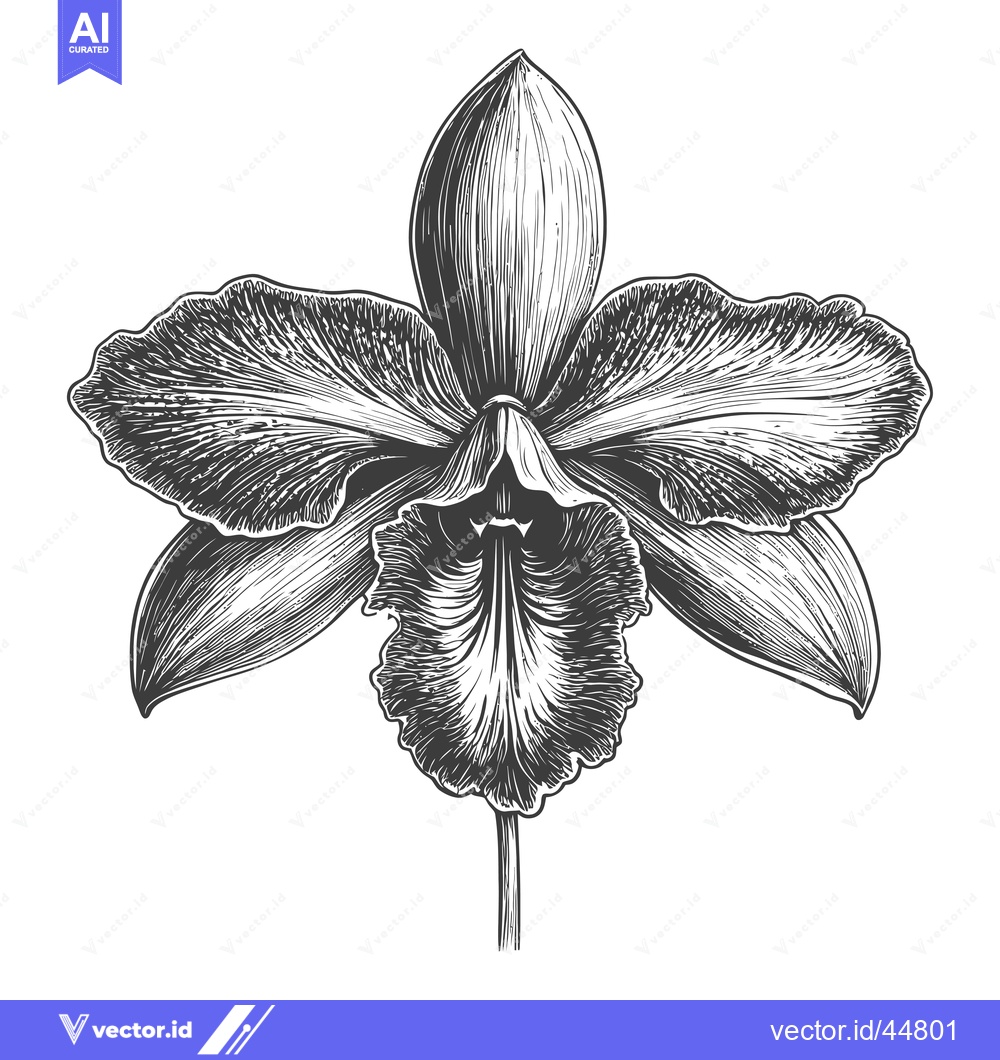 Premium Vector dari Hand-drawn Engraving of a Single Orchid Flower