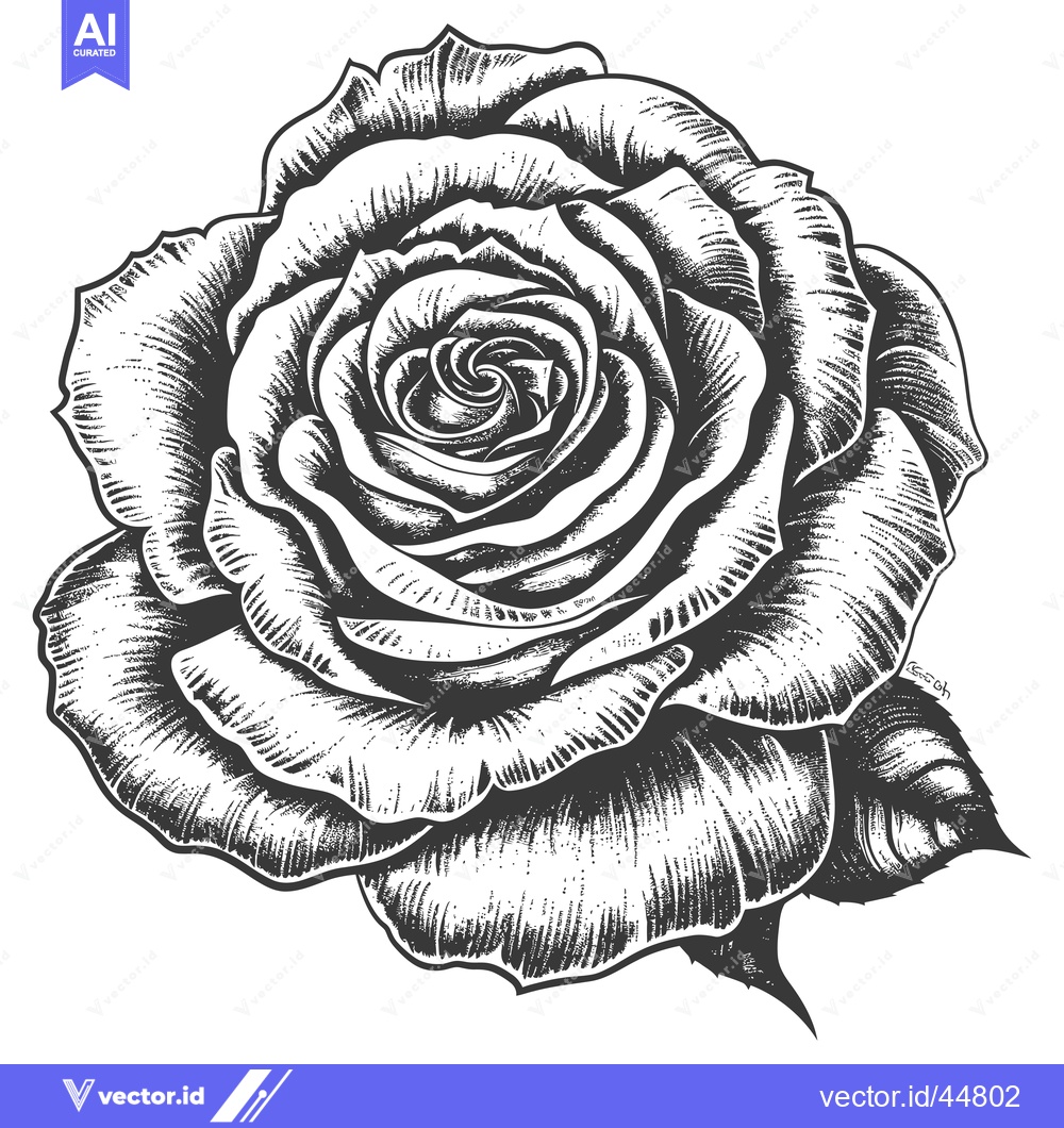 Premium Vector of Hand-drawn Engraving of a Single Rose