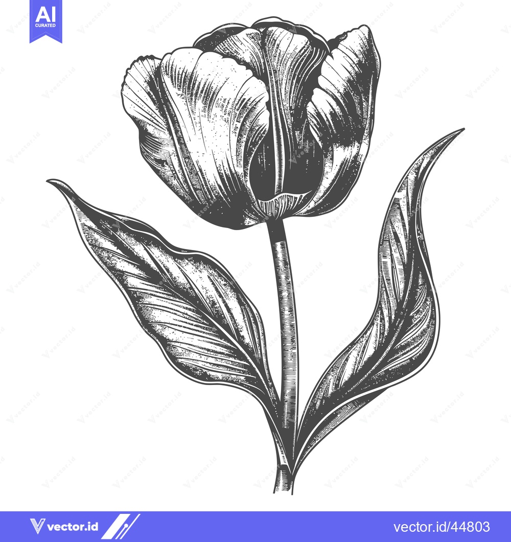 Premium Vector of Hand-Drawn Engraving of a Single Tulip Flower