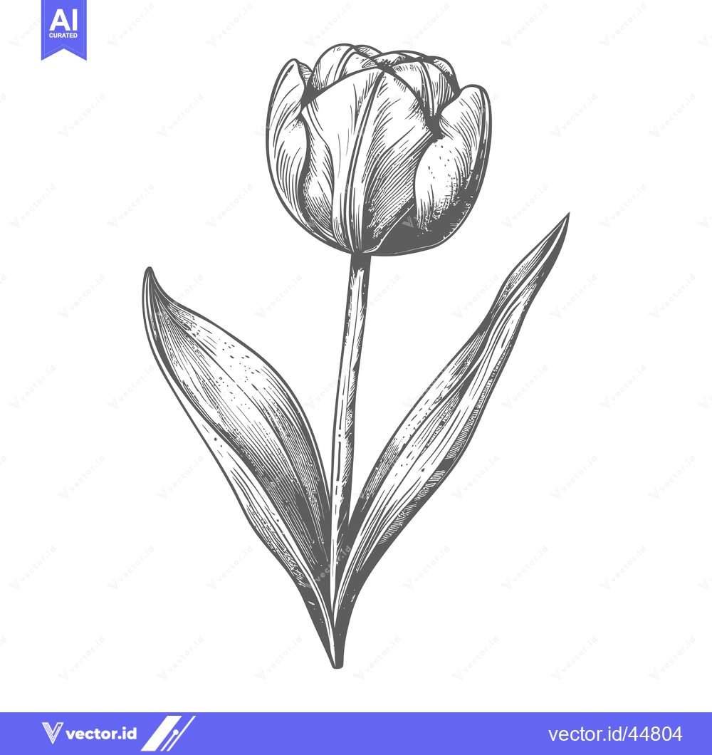 Premium Vector dari Hand-drawn Engraving of a Single Tulip Flower