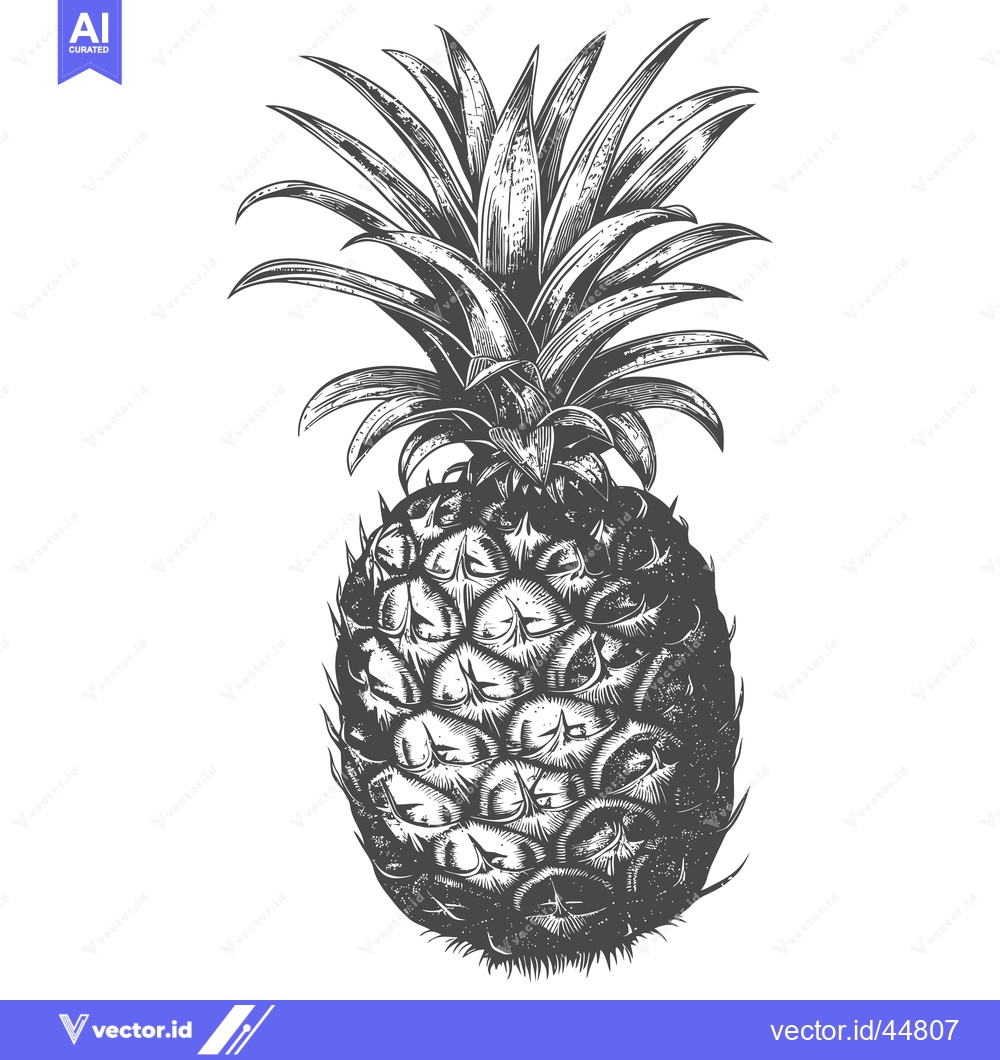 Premium Vector of Hand-drawn Engraving of a Whole Pineapple with Spiky Leaves