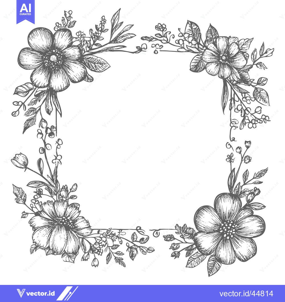 Premium Vector of Hand-Drawn Floral Border with Four Large Flowers