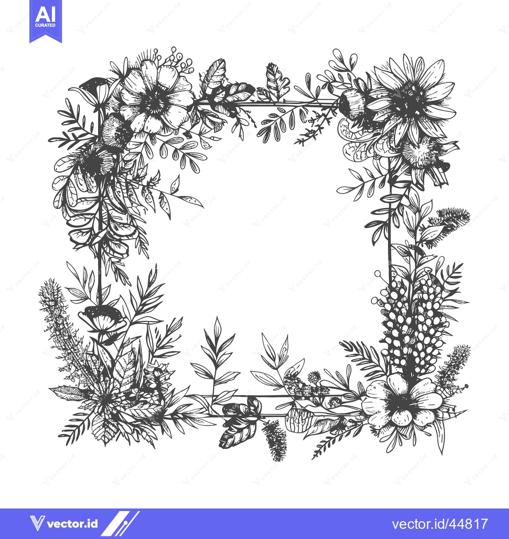 Premium Vector dari Hand-Drawn Floral Frame with Black and White Flowers and Greenery
