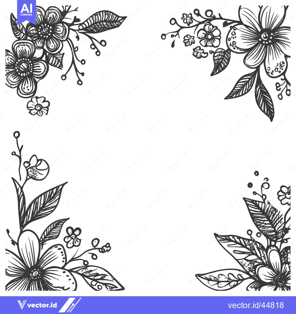 Premium Vector dari Hand-Drawn Floral Frame with Black and White Flowers and Leaves