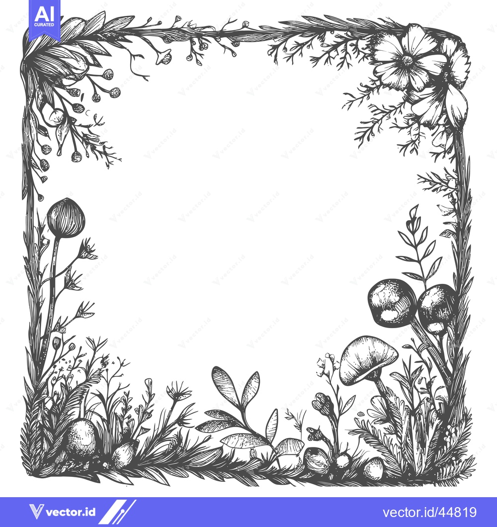 Premium Vector dari Hand-drawn floral frame with mushrooms and flowers