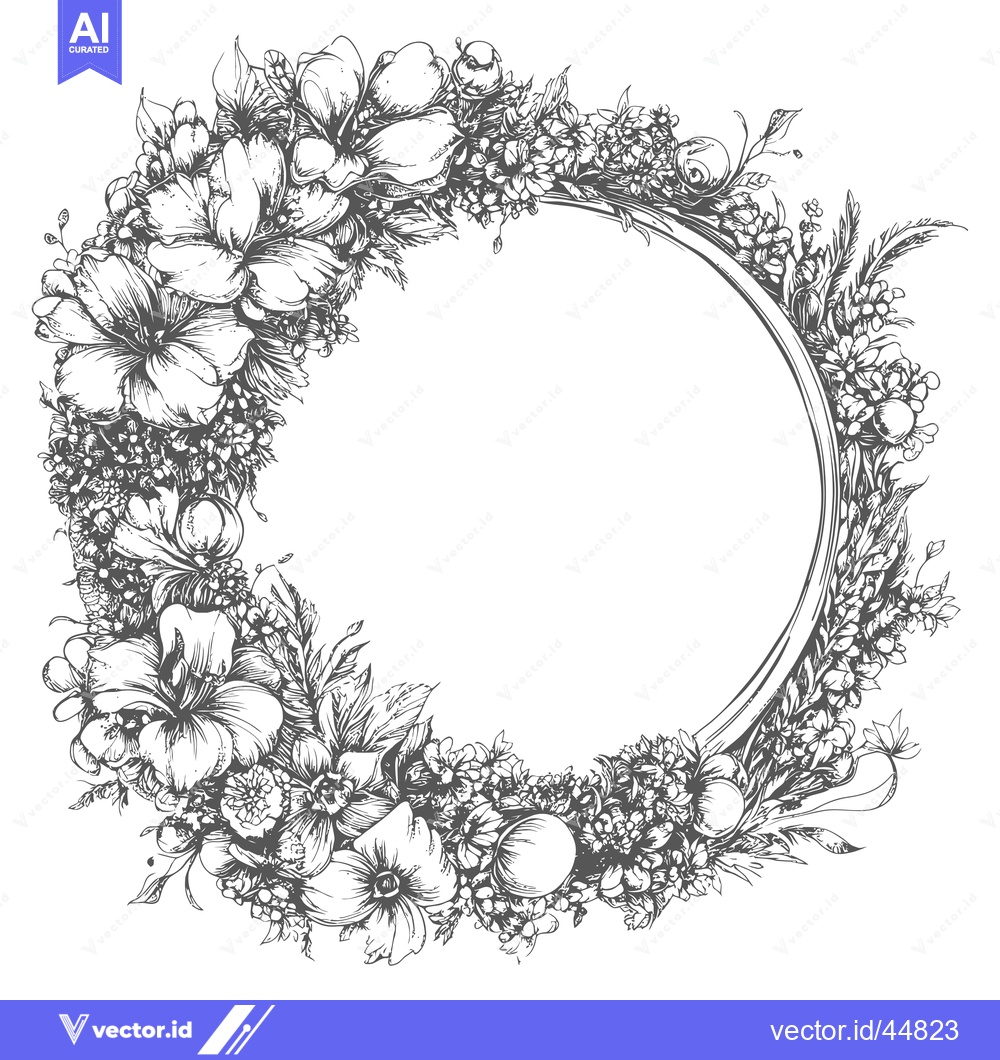 Premium Vector dari Hand-drawn Floral Wreath with Circular Frame