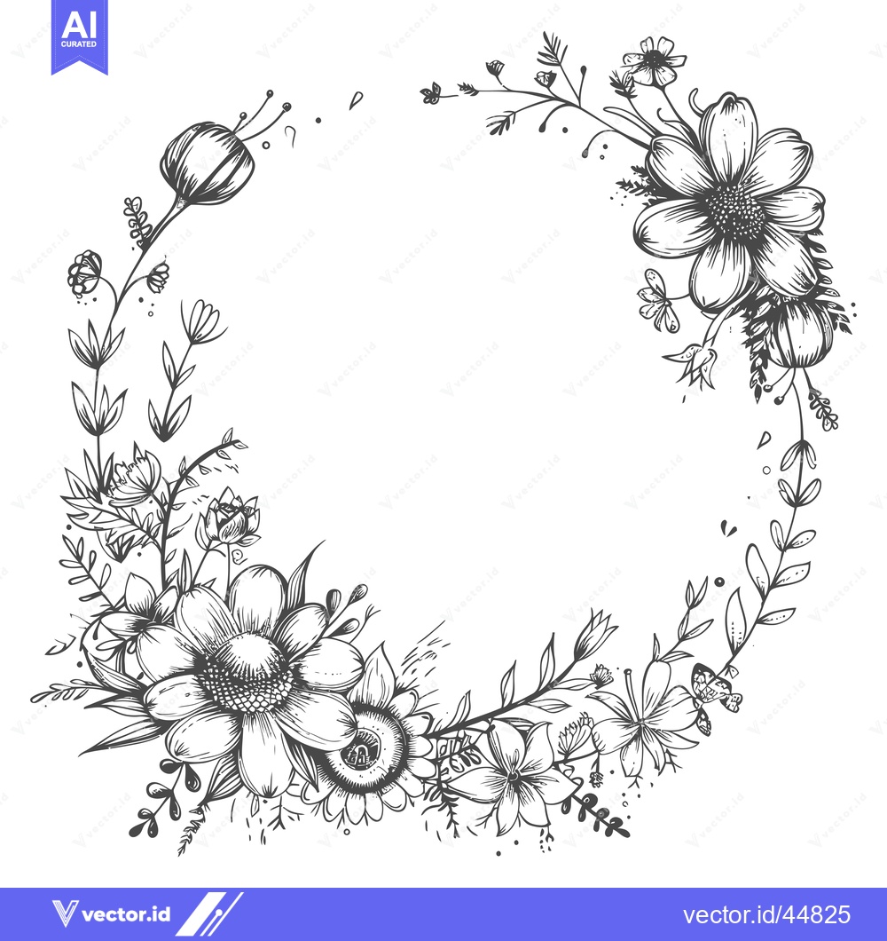 Premium Vector dari Hand-drawn Floral Wreath with Delicate Blooms and Greenery