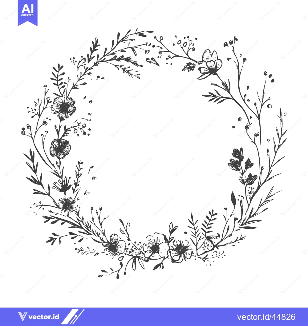 Premium Vector dari Hand-Drawn Floral Wreath with Delicate Flowers and Branches
