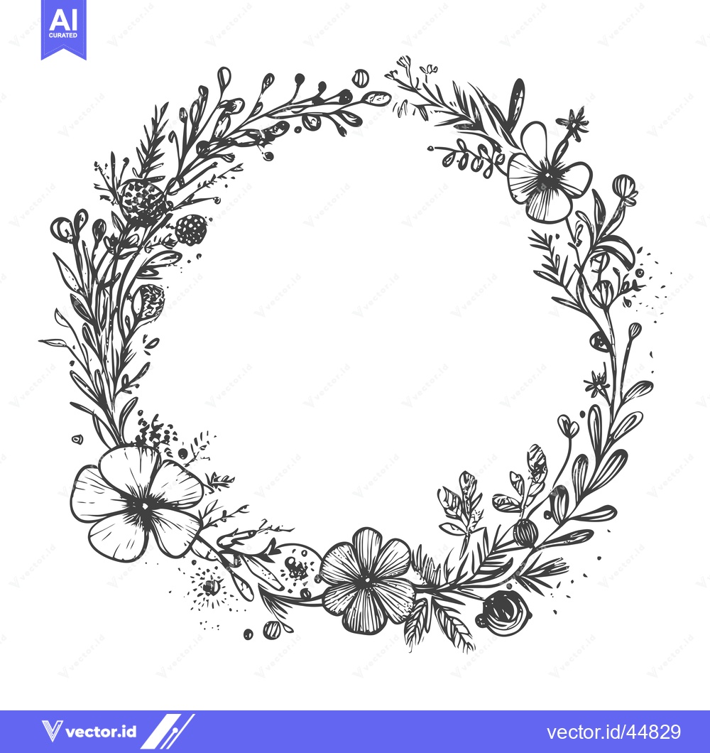Premium Vector dari Hand-drawn Floral Wreath with Delicate Flowers and Leaves