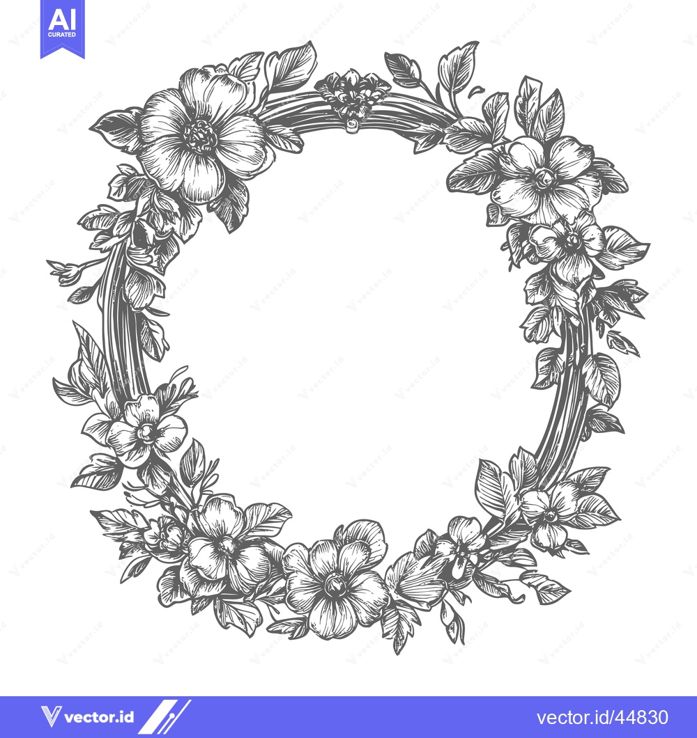 Premium Vector dari Hand-Drawn Floral Wreath with Delicate Flowers and Leaves