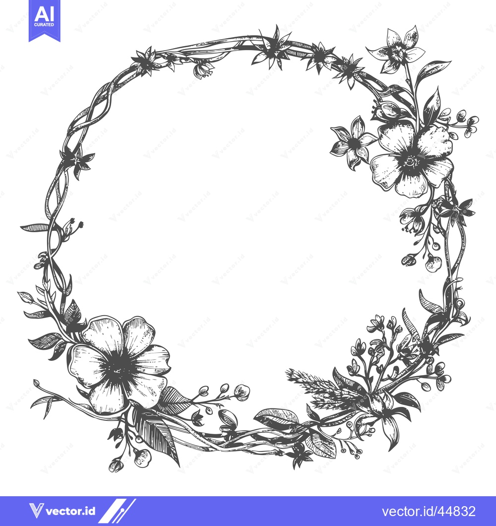 Premium Vector dari Hand-drawn Floral Wreath with Delicate Flowers and Vines