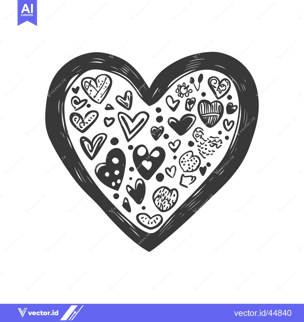 Premium Vector of Hand-drawn heart filled with various doodle heart shapes