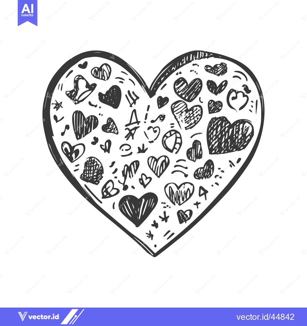 Premium Vector of Hand-Drawn Heart Filled with Various Shapes and Symbols