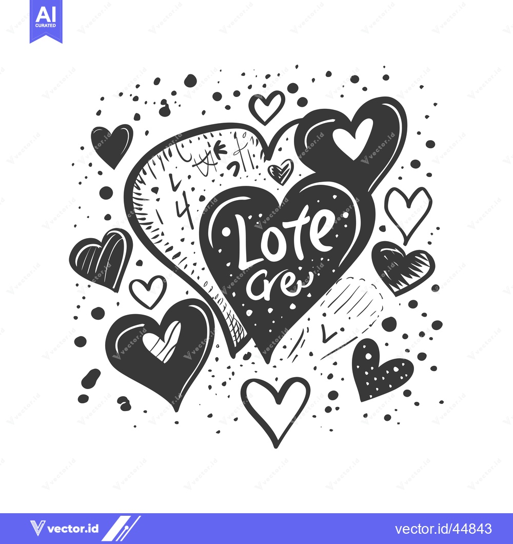 Premium Vector dari Hand-drawn hearts with "love" written in the middle surrounded by dots