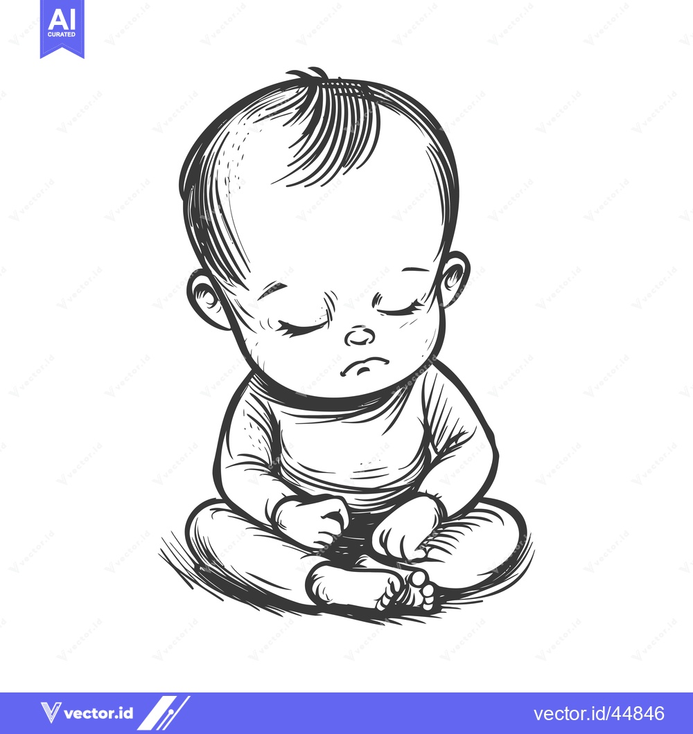 Premium Vector of Hand-drawn illustration of a baby sitting with closed eyes