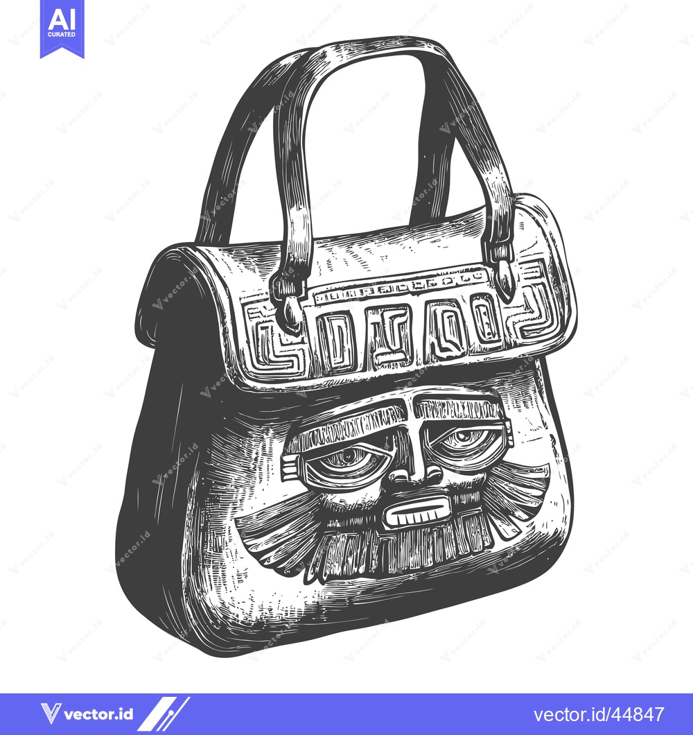 Premium Vector of Hand-Drawn Illustration of a Bag with an Ornate Face Design