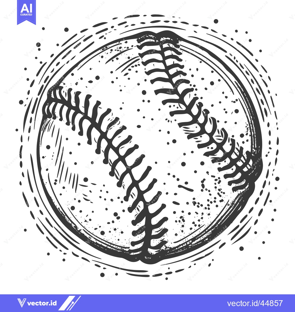 Premium Vector of Hand-drawn Illustration of a Baseball with Stitching and a Circular De
