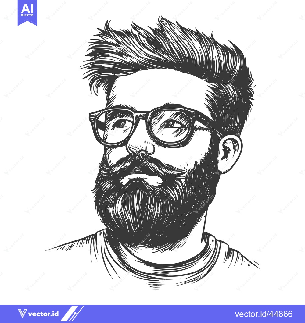 Premium Vector dari Hand-drawn illustration of a bearded man wearing glasses