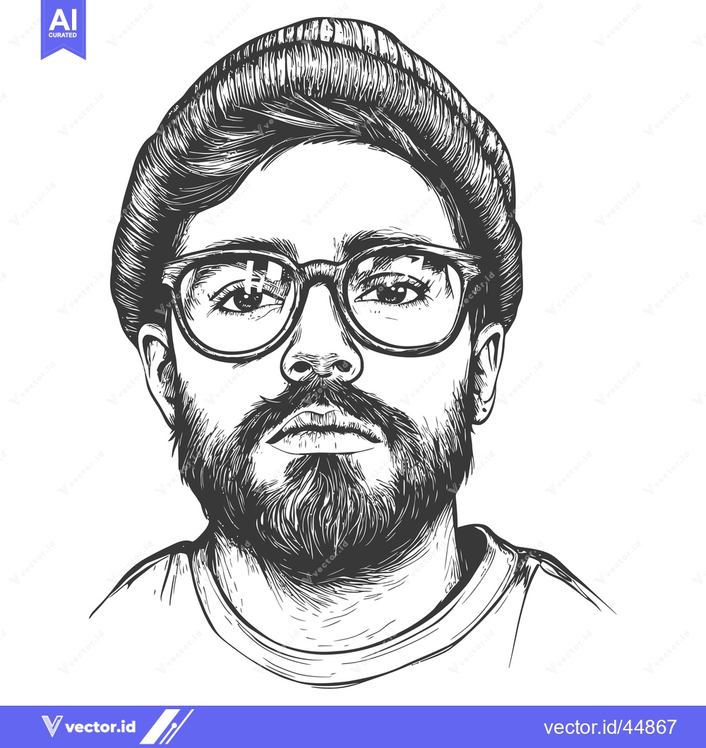 Premium Vector of Hand-drawn illustration of a bearded man wearing glasses and a beanie