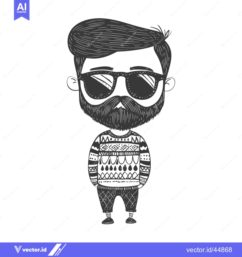 Premium Vector dari Hand-Drawn Illustration of a Bearded Man Wearing Sunglasses and a Patt