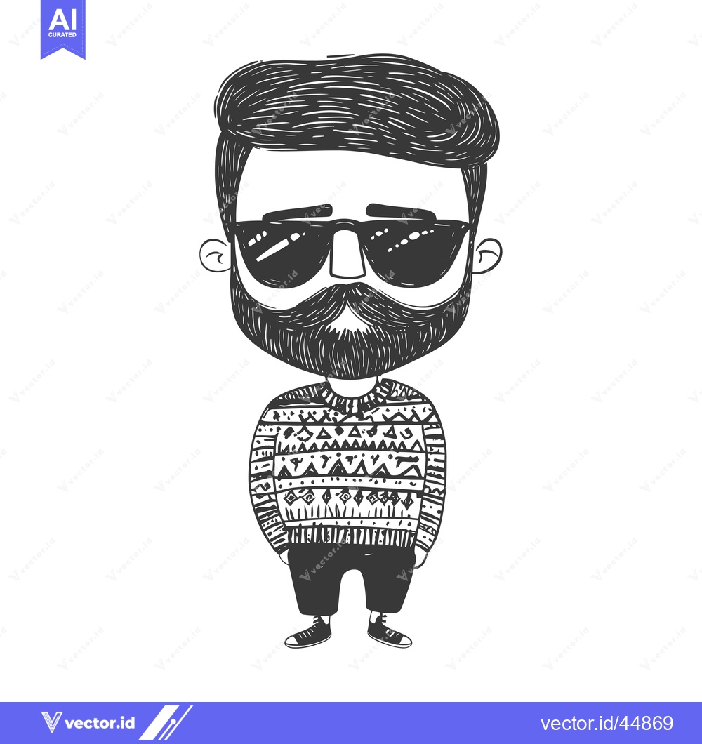 Premium Vector of Hand-drawn illustration of a bearded man wearing sunglasses and a swea