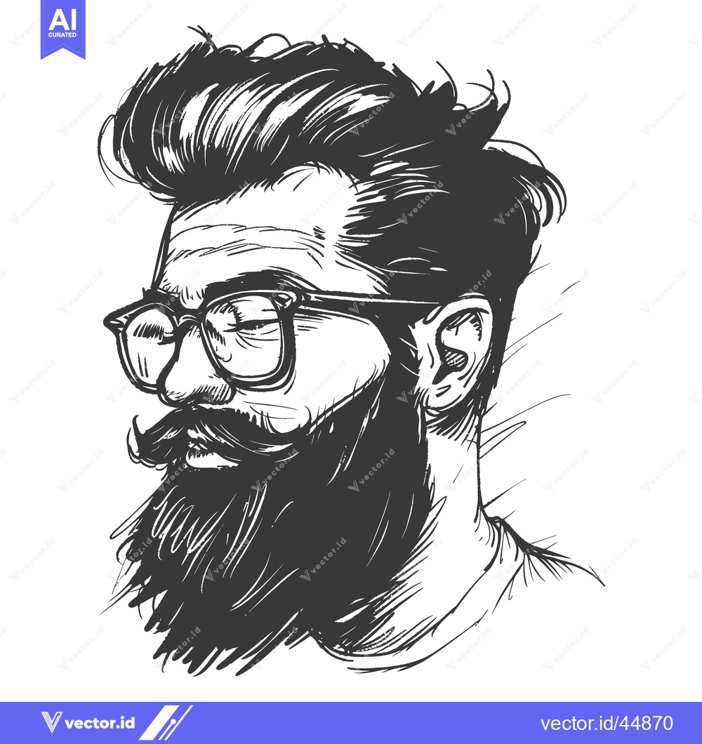 Premium Vector of Hand-Drawn Illustration of a Bearded Man with Glasses
