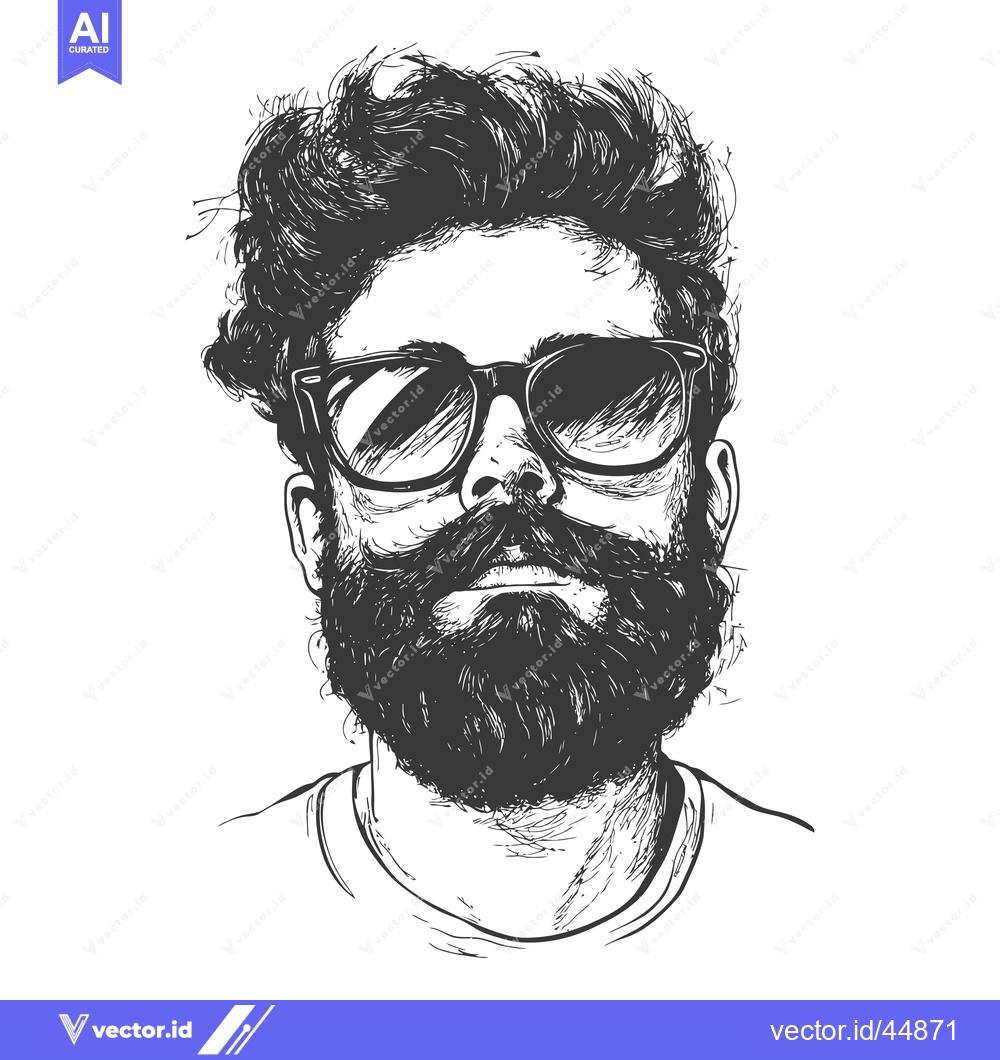 Premium Vector dari Hand-drawn illustration of a bearded man with sunglasses