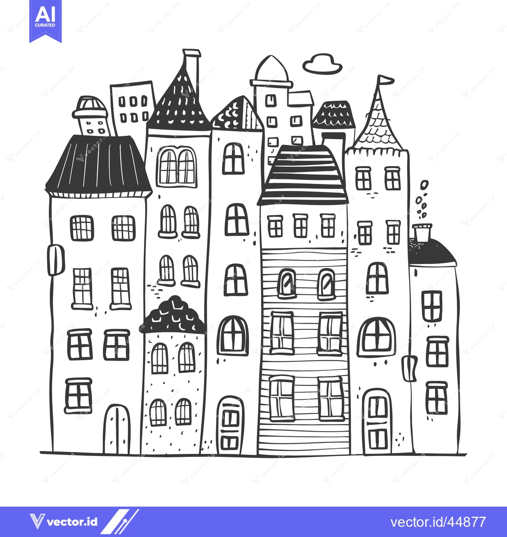 Premium Vector dari Hand-Drawn Illustration of a Black and White Cityscape