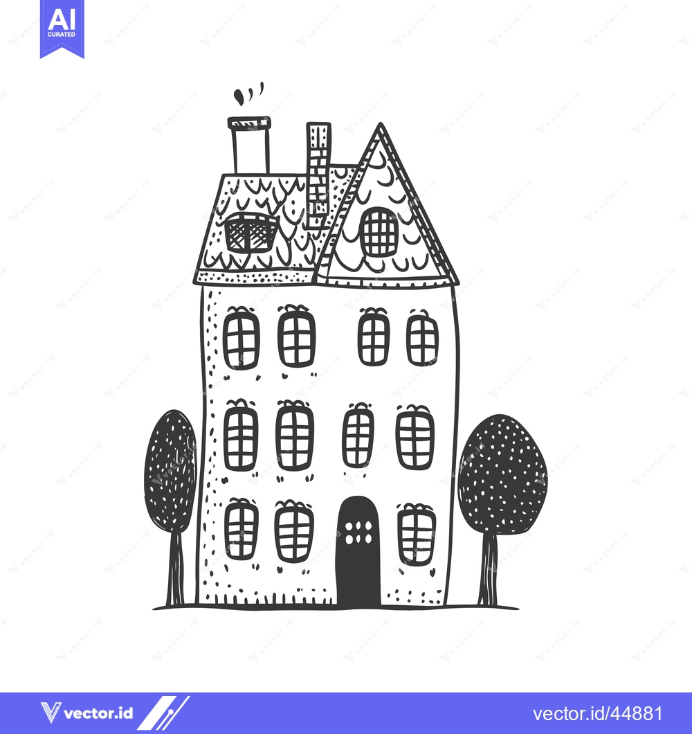 Premium Vector of Hand-drawn illustration of a black and white house with two trees