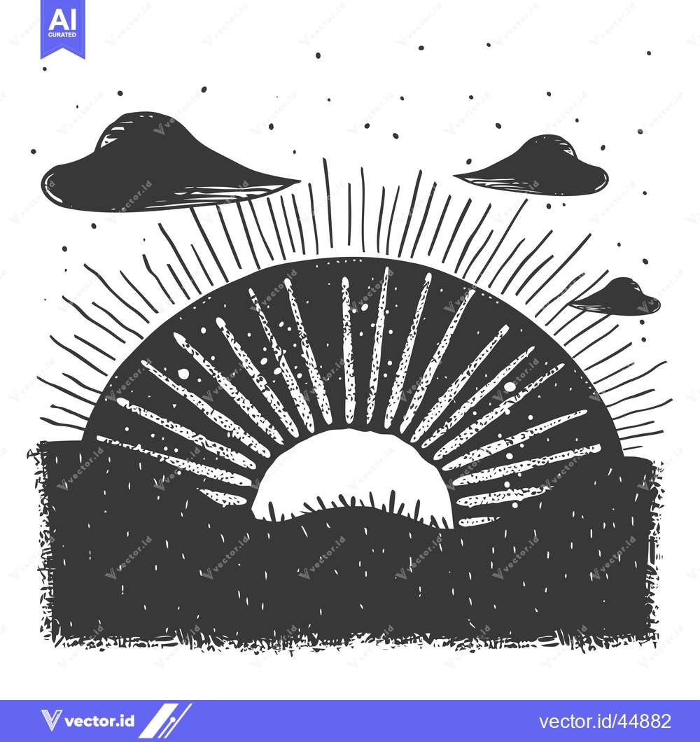 Premium Vector dari Hand-drawn Illustration of a Black and White Sunset with Clouds