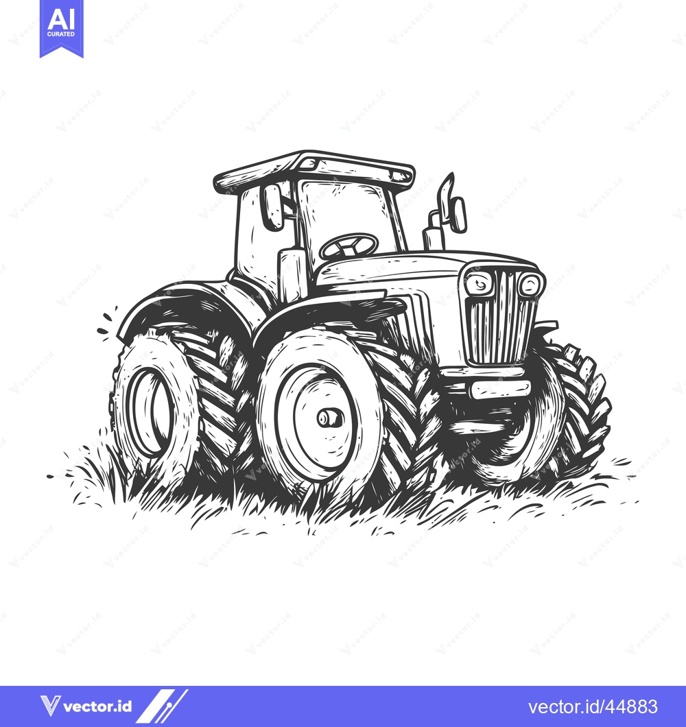 Premium Vector of Hand-Drawn Illustration of a Black and White Tractor