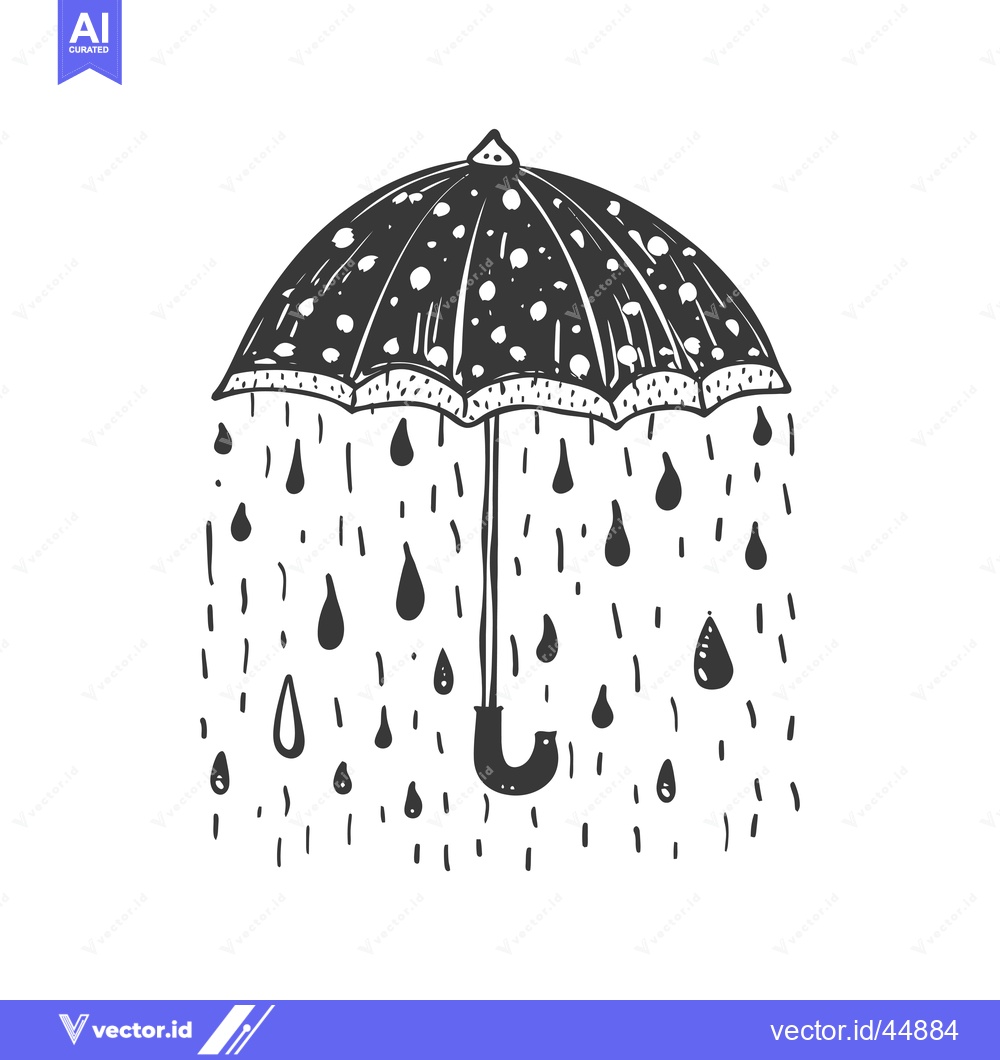 Premium Vector dari Hand-Drawn Illustration of a Black and White Umbrella with Raindrops F