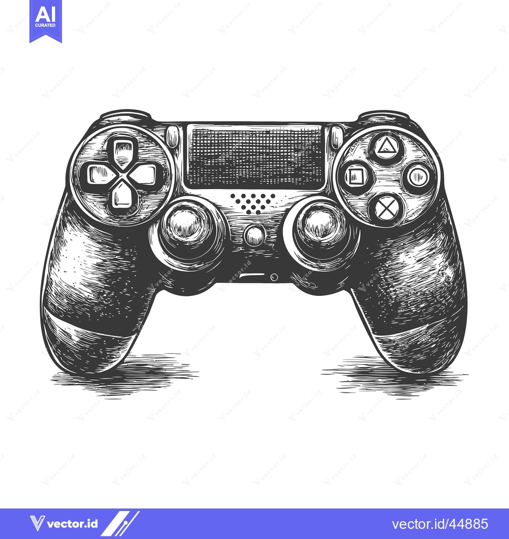Premium Vector of Hand-Drawn Illustration of a Black and White Video Game Controller