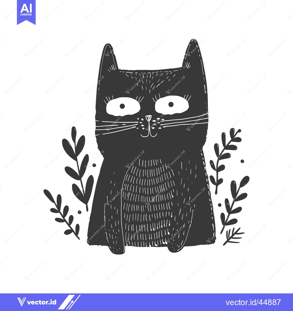 Premium Vector of Hand-Drawn Illustration of a Black Cat with Surprised Expression and F