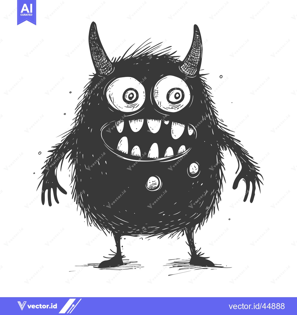 Premium Vector dari Hand-drawn illustration of a black hairy monster with horns, large eye