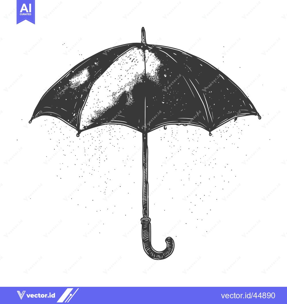 Premium Vector dari Hand-Drawn Illustration of a Black Umbrella with Rain Drops
