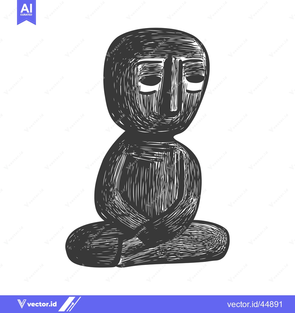 Premium Vector of Hand-Drawn Illustration of a Black Wooden Figurine in a Seated Meditat
