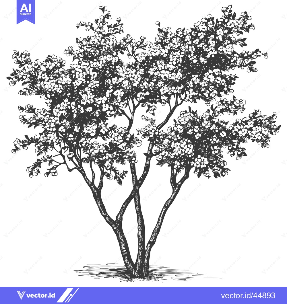 Premium Vector dari Hand-drawn illustration of a blooming tree with multiple trunks