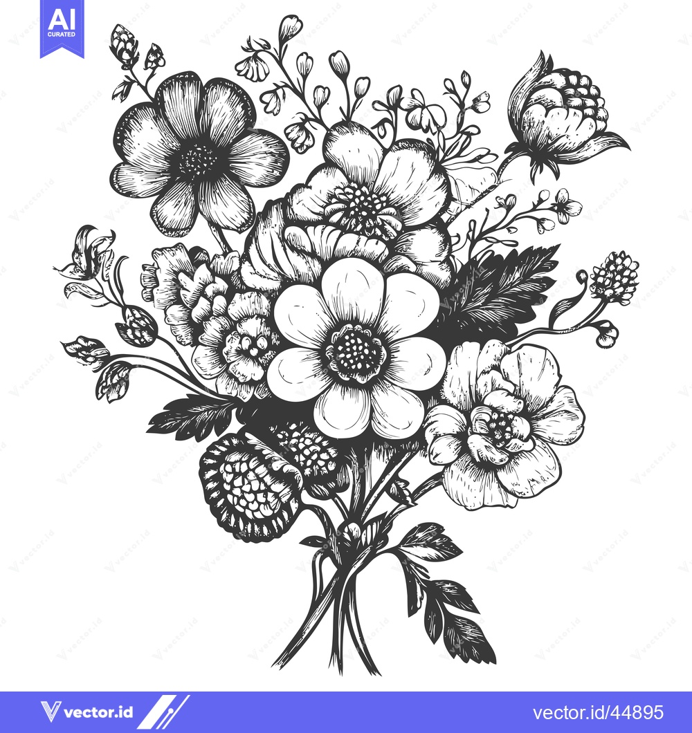 Premium Vector dari Hand-drawn Illustration of a Bouquet of Black and White Flowers