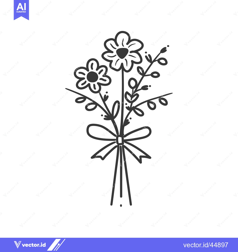 Premium Vector dari Hand-drawn illustration of a bouquet of flowers with a bow
