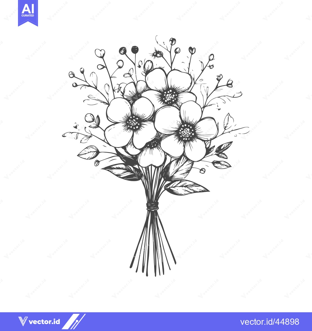Premium Vector dari Hand-drawn illustration of a bouquet of flowers with leaves and buds
