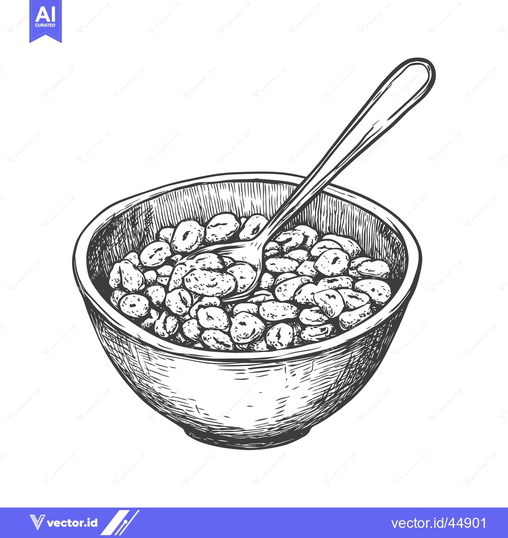 Premium Vector of Hand-Drawn Illustration of a Bowl of Cereal with a Spoon