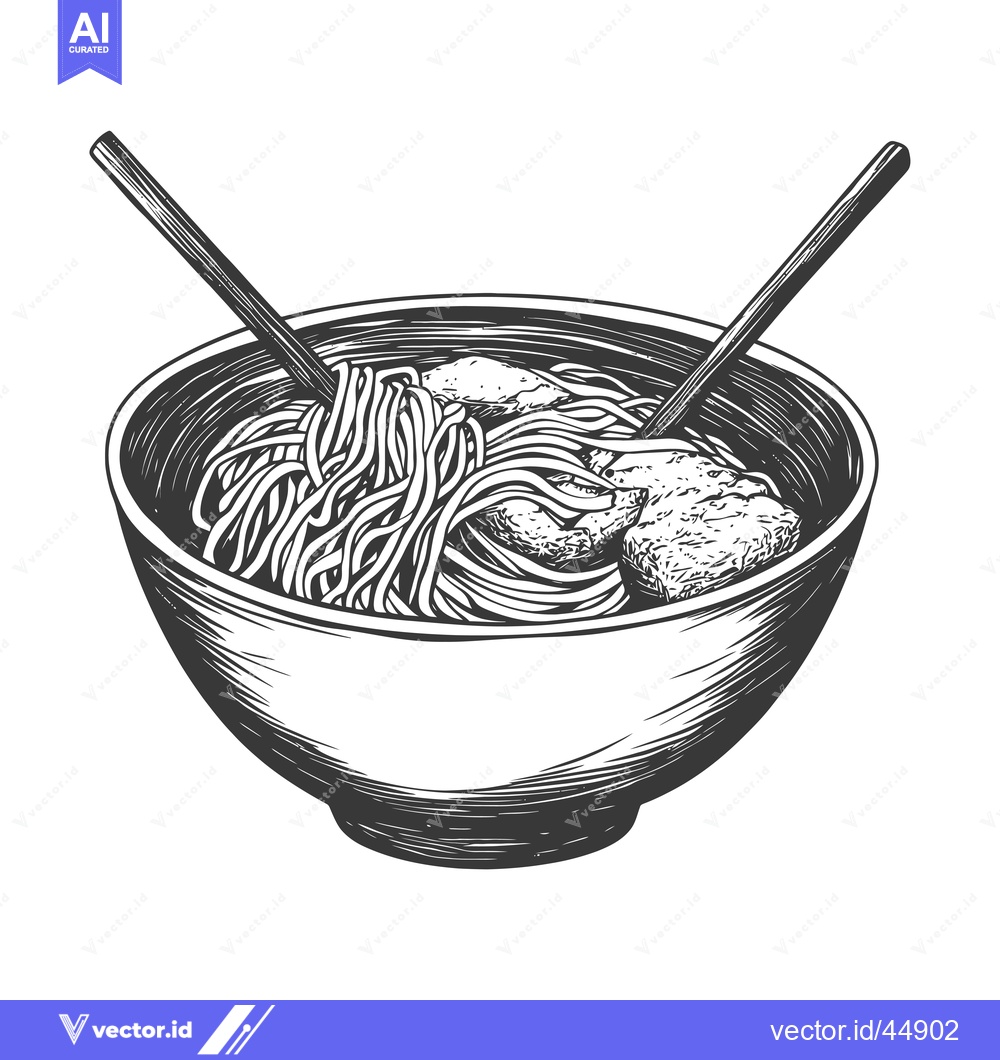 Premium Vector dari Hand-drawn illustration of a bowl of noodles and chopsticks