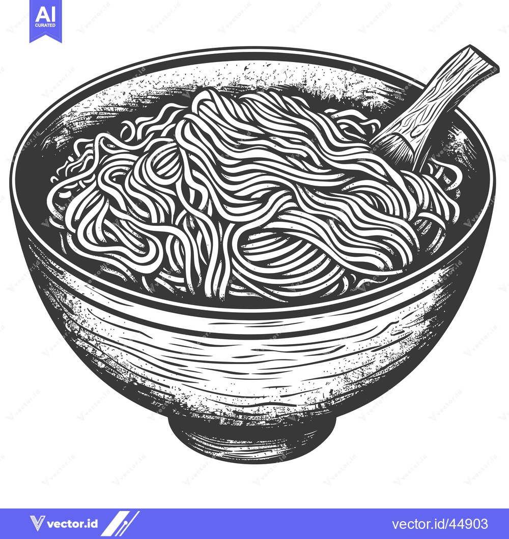 Premium Vector dari Hand Drawn Illustration of a Bowl of Noodles with Chopsticks