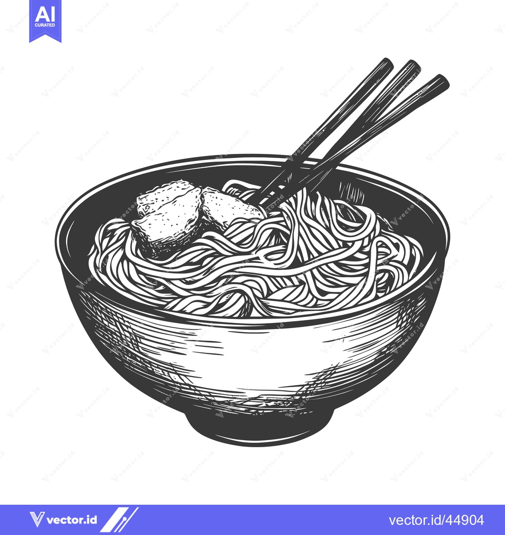 Premium Vector dari Hand-drawn illustration of a bowl of noodles with chopsticks