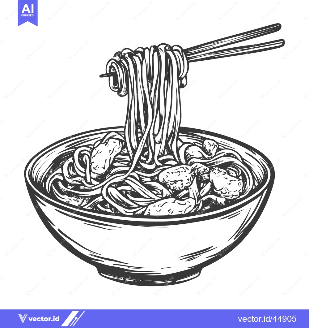 Premium Vector of Hand-Drawn Illustration of a Bowl of Noodles with Chopsticks